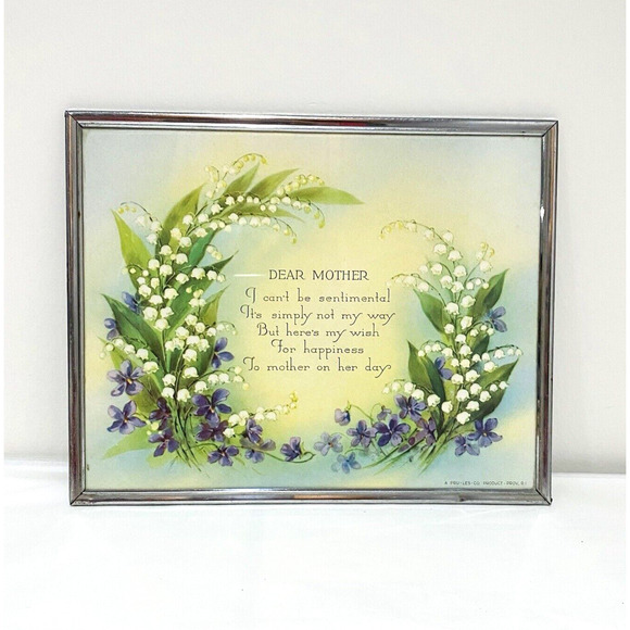 Pru-Les Art Print Dear Mother Motto Poem Lily of the Valley Flowers Metal Frame - Picture 1 of 7